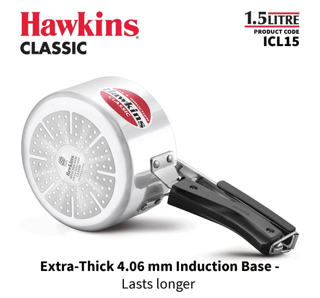 Hawkins 1.5 Litre Classic Pressure Cooker, Induction Inner Lid Baby Cooker, Pan Cooker, Best Cooker, Silver (ICL15)