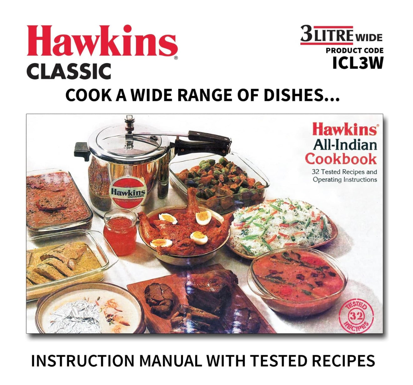 Hawkins Classic 3 Litre Inner Lid Aluminium Pressure Cooker, Induction Cooker, Wide Design Pan Cooker, Best Cooker, Silver (Icl3W), 3 Liter