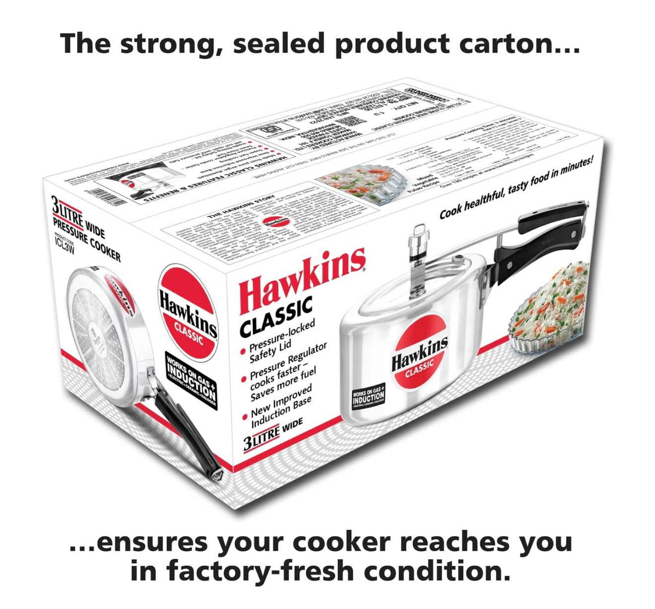 Hawkins Classic 3 Litre Inner Lid Aluminium Pressure Cooker, Induction Cooker, Wide Design Pan Cooker, Best Cooker, Silver (Icl3W), 3 Liter