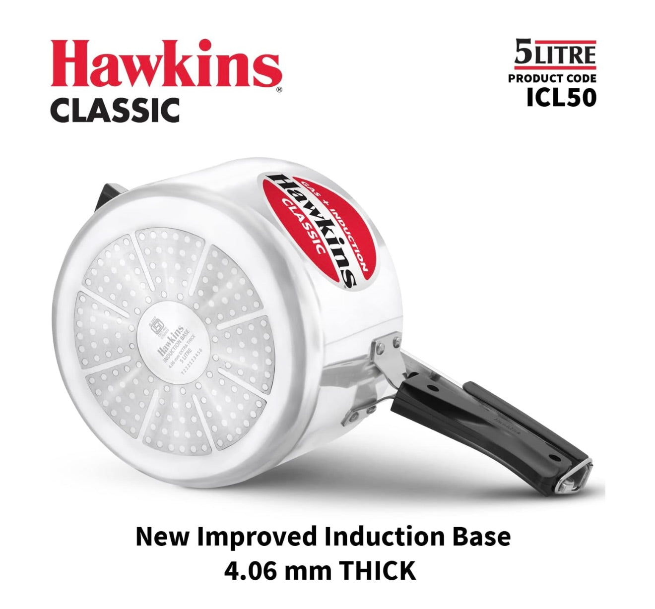 Hawkins Aluminium 5 Litre Classic Pressure Cooker, Induction Inner Lid Cooker, Pan Cooker, Best Cooker, Silver (Icl50)