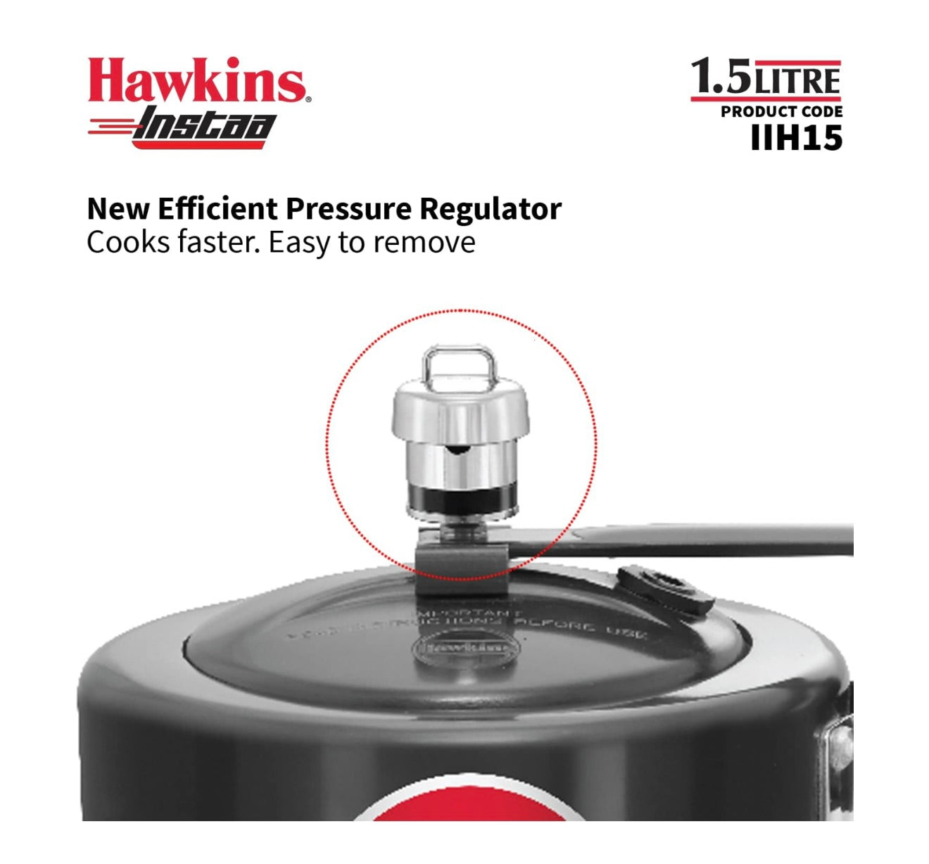 Hawkins 1.5 Litre Instaa Pressure Cooker, Induction Inner Lid Cooker, Tall Body Hard Anodised Baby Cooker, Best Black Cooker, Black (IIH15)