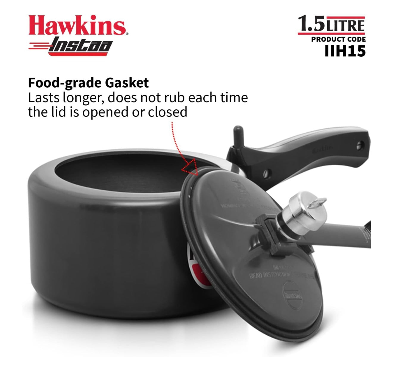 Hawkins 1.5 Litre Instaa Pressure Cooker, Induction Inner Lid Cooker, Tall Body Hard Anodised Baby Cooker, Best Black Cooker, Black (IIH15)