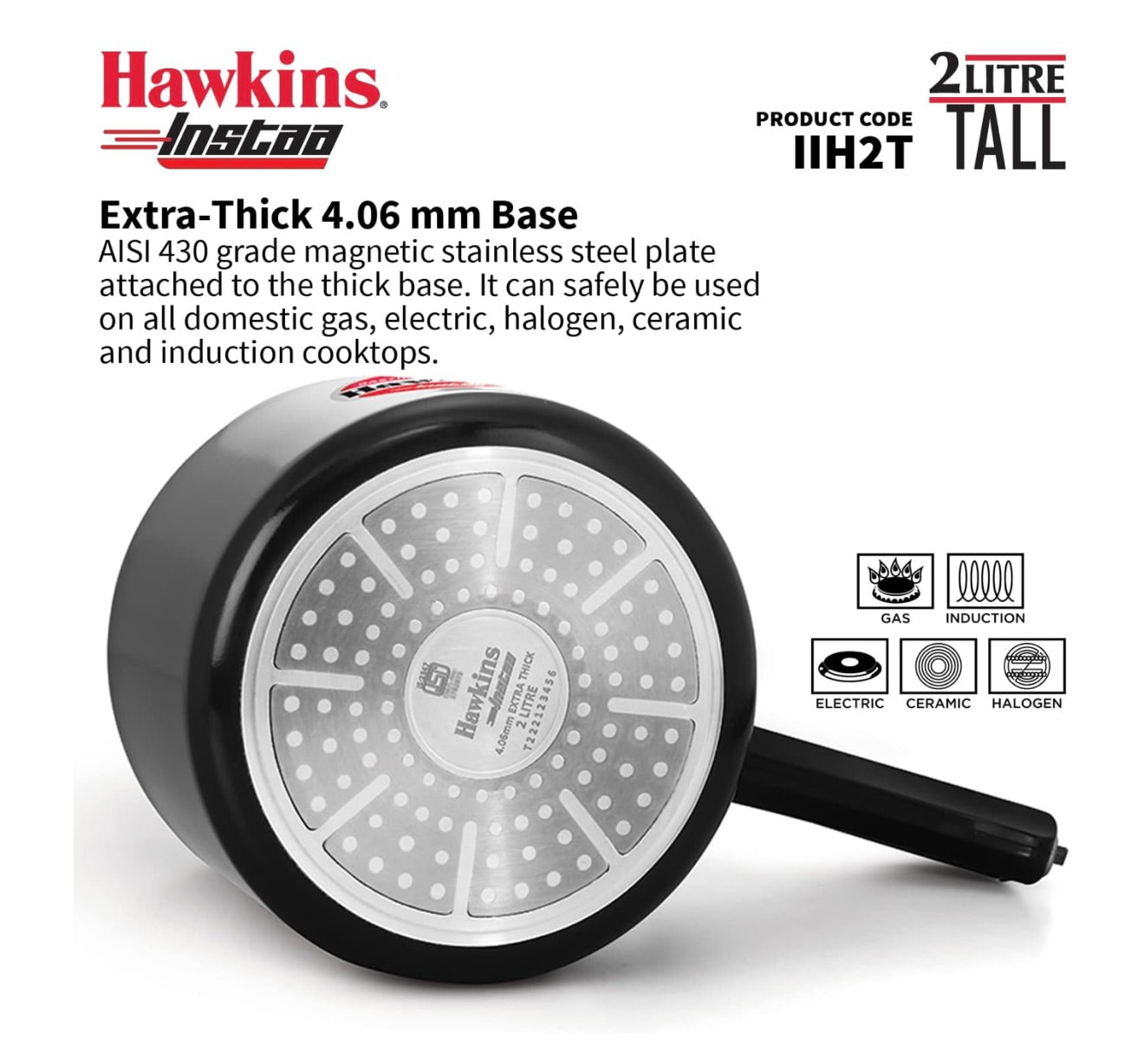 Hawkins 2 Litre Instaa Pressure Cooker, Induction Inner Lid Cooker, Tall Body Hard Anodised Cooker, Best Black Cooker, Black (IIH2T)