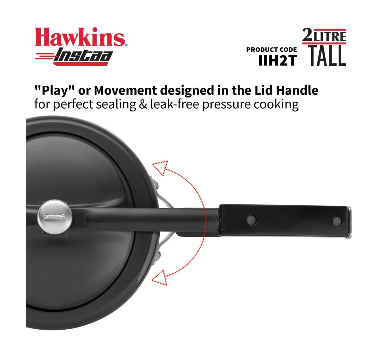 Hawkins 2 Litre Instaa Pressure Cooker, Induction Inner Lid Cooker, Tall Body Hard Anodised Cooker, Best Black Cooker, Black (IIH2T)