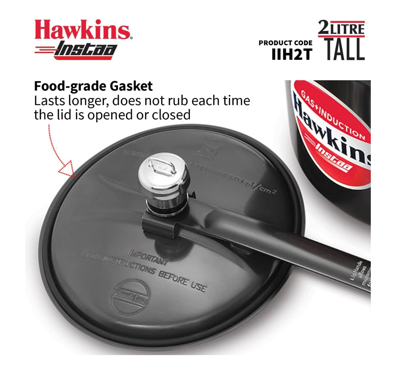Hawkins 2 Litre Instaa Pressure Cooker, Induction Inner Lid Cooker, Tall Body Hard Anodised Cooker, Best Black Cooker, Black (IIH2T)