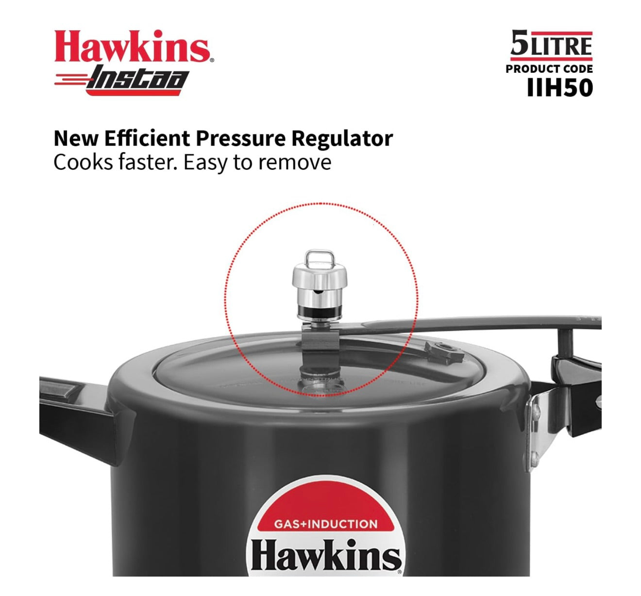 Hawkins 5 Litre Instaa Pressure Cooker, Induction Inner Lid Cooker, Tall Body Hard Anodised Cooker, Best Black Cooker, Black (IIH50)