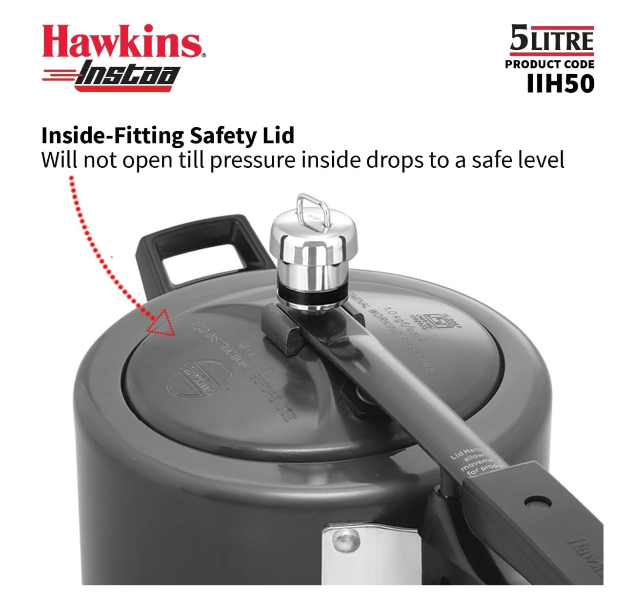 Hawkins 5 Litre Instaa Pressure Cooker, Induction Inner Lid Cooker, Tall Body Hard Anodised Cooker, Best Black Cooker, Black (IIH50)