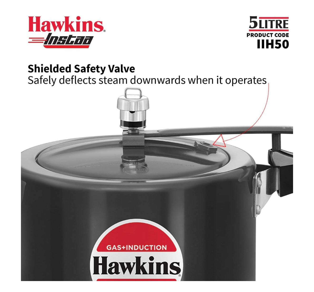 Hawkins 5 Litre Instaa Pressure Cooker, Induction Inner Lid Cooker, Tall Body Hard Anodised Cooker, Best Black Cooker, Black (IIH50)