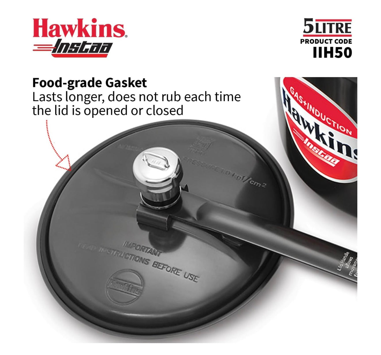 Hawkins 5 Litre Instaa Pressure Cooker, Induction Inner Lid Cooker, Tall Body Hard Anodised Cooker, Best Black Cooker, Black (IIH50)