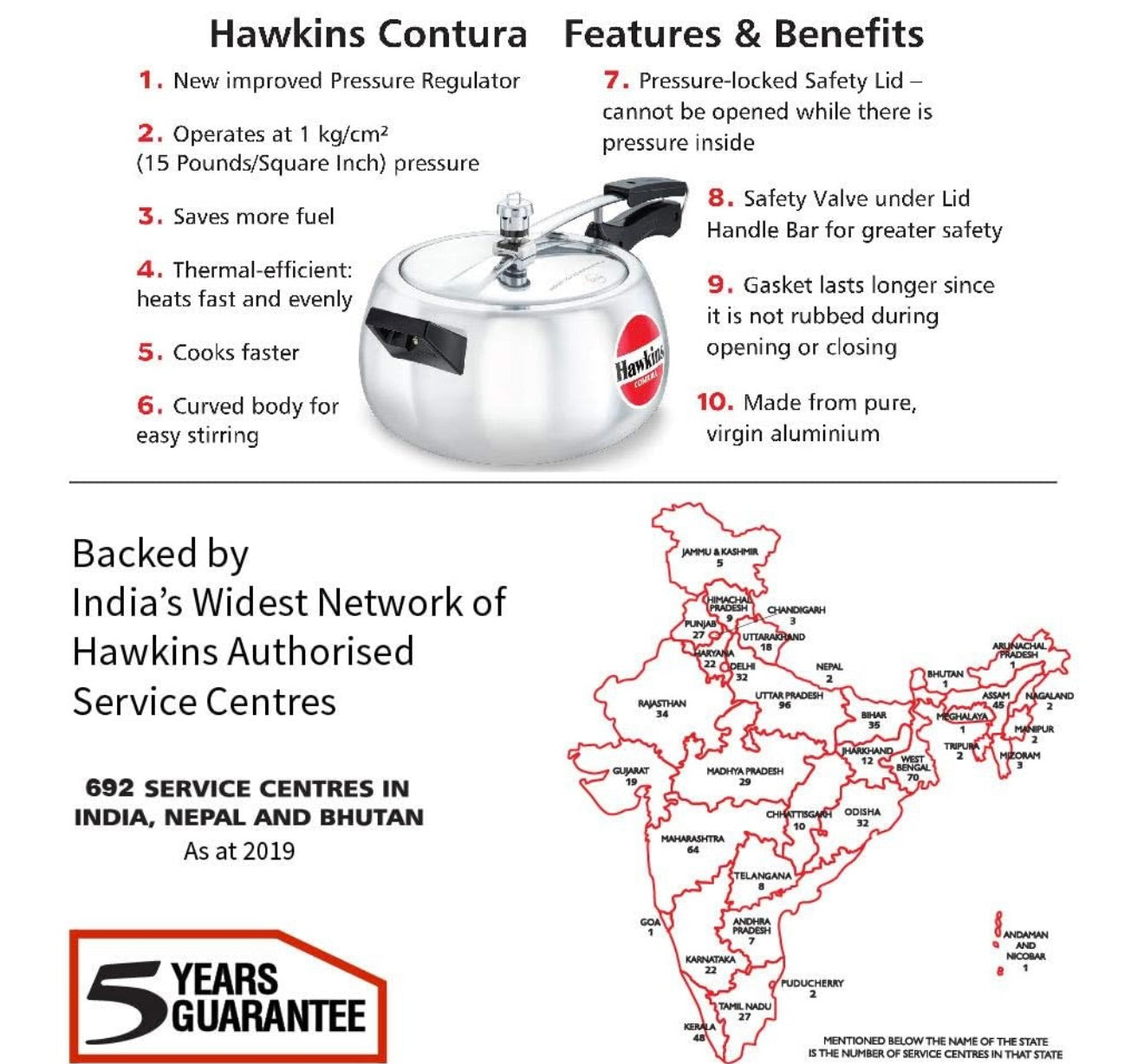 Hawkins 5 Litre Contura Pressure Cooker, Handi Inner Lid Cooker, Silver (HC50), Aluminium