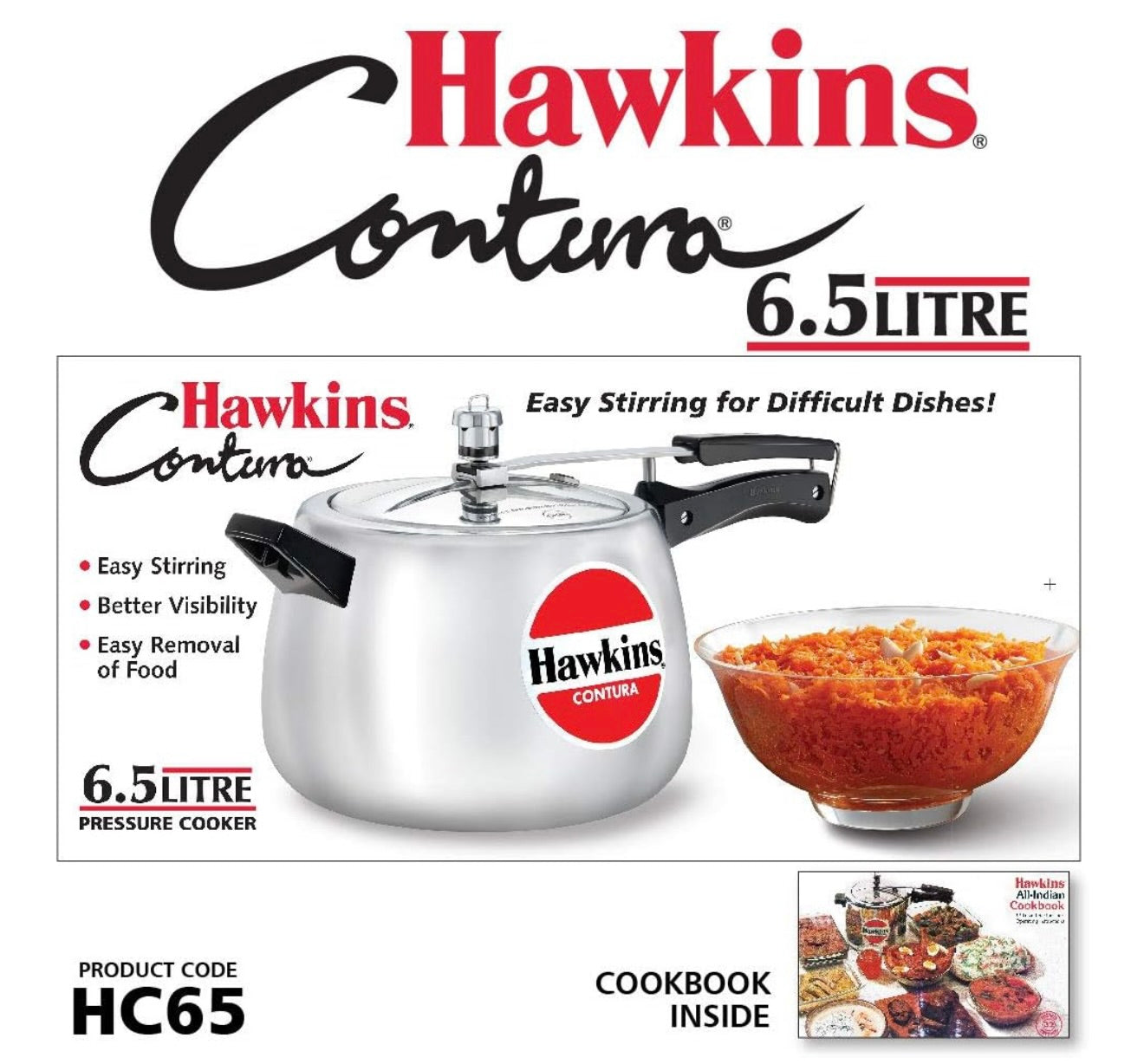 Hawkins 6.5 Litre Contura Pressure Cooker, Handi Inner Lid Cooker, Silver (HC65) Aluminium
