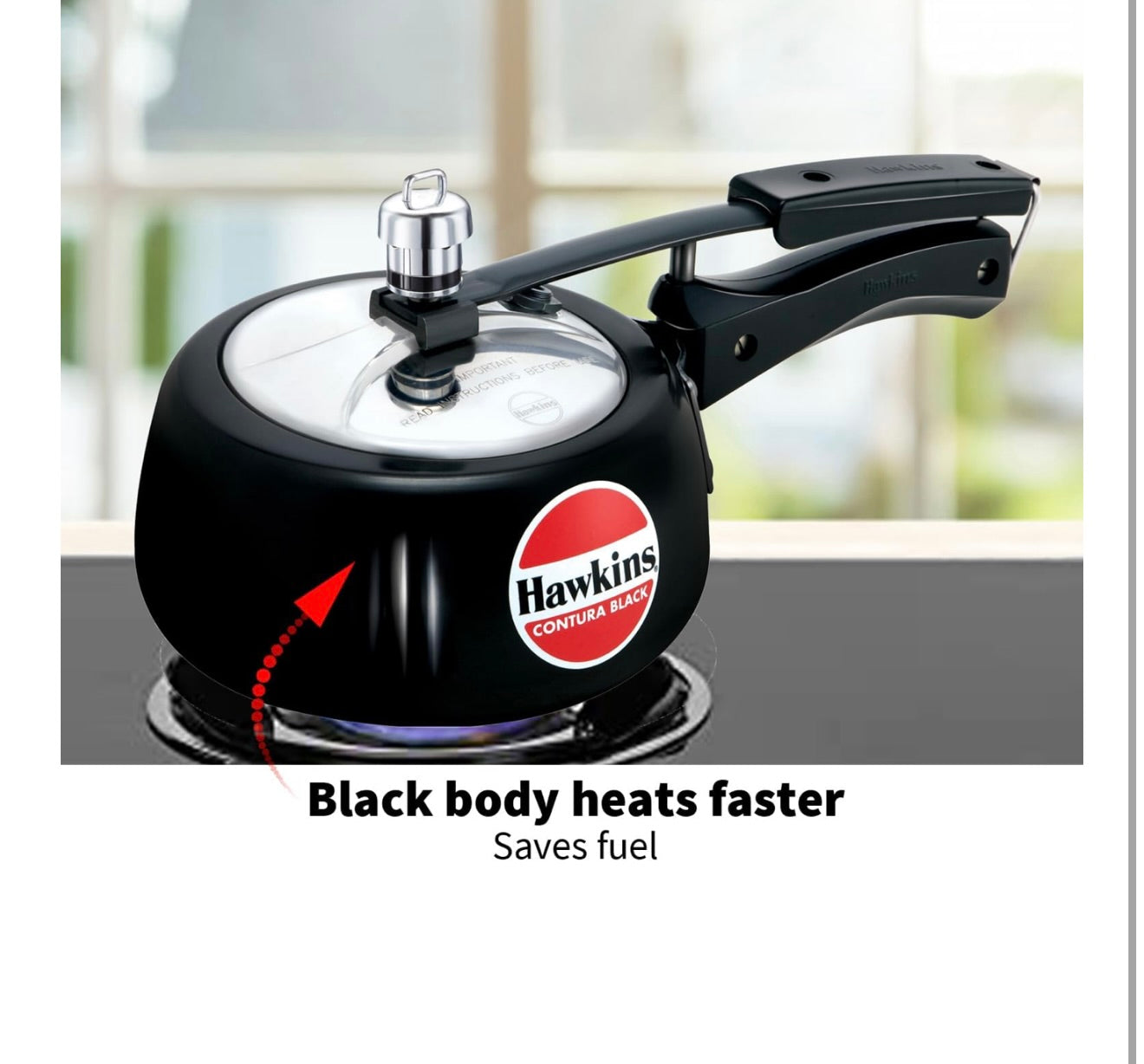 Hawkins 1.5 Litre Contura Black Pressure Cooker, Hard Anodised Inner Lid Cooker, Baby Cooker, Black(CB15)