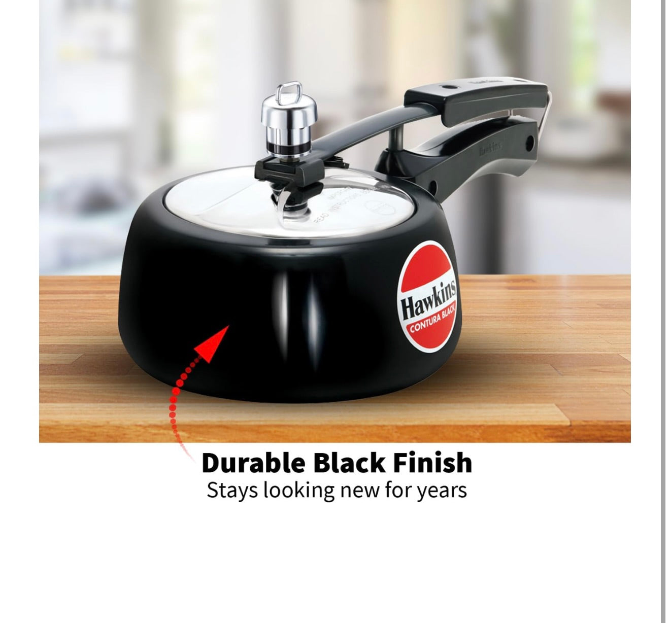 Hawkins 1.5 Litre Contura Black Pressure Cooker, Hard Anodised Inner Lid Cooker, Baby Cooker, Black(CB15)