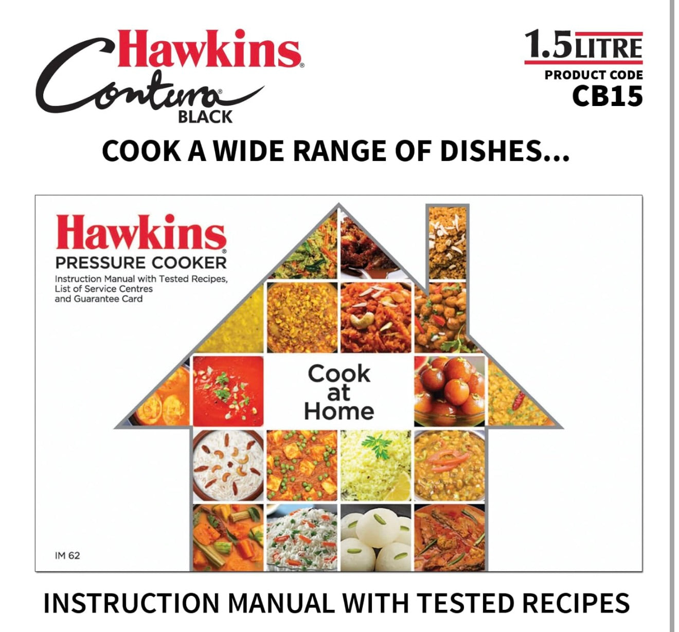 Hawkins 1.5 Litre Contura Black Pressure Cooker, Hard Anodised Inner Lid Cooker, Baby Cooker, Black(CB15)