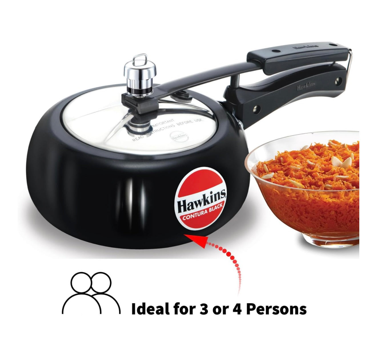Hawkins 2 Litre Contura Black Pressure Cooker, Hard Anodised Inner Lid Cooker, Handi Cooker, Small Cooker, Black (CB20)