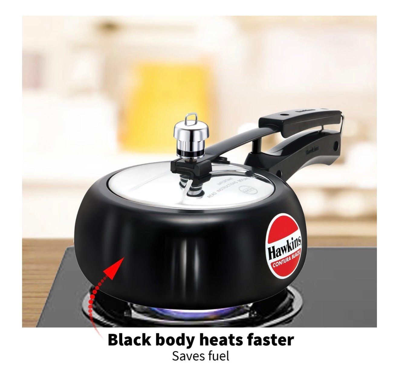 Hawkins 2 Litre Contura Black Pressure Cooker, Hard Anodised Inner Lid Cooker, Handi Cooker, Small Cooker, Black (CB20)