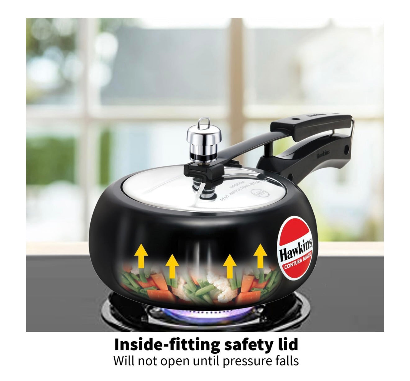 Hawkins 2 Litre Contura Black Pressure Cooker, Hard Anodised Inner Lid Cooker, Handi Cooker, Small Cooker, Black (CB20)