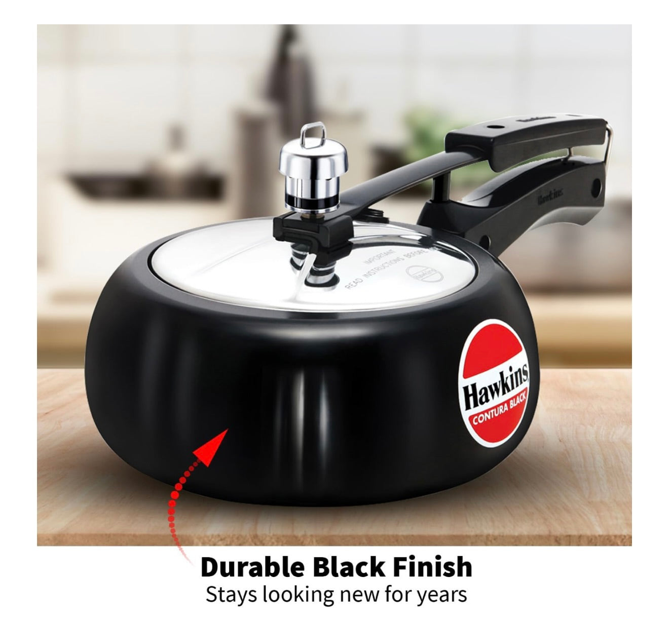 Hawkins 2 Litre Contura Black Pressure Cooker, Hard Anodised Inner Lid Cooker, Handi Cooker, Small Cooker, Black (CB20)