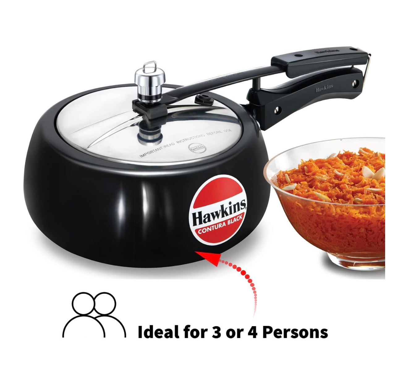 Hawkins 3.5 Litre Contura Black Pressure Cooker, Hard Anodised Inner Lid Cooker, Handi Cooker, Black (CB35)