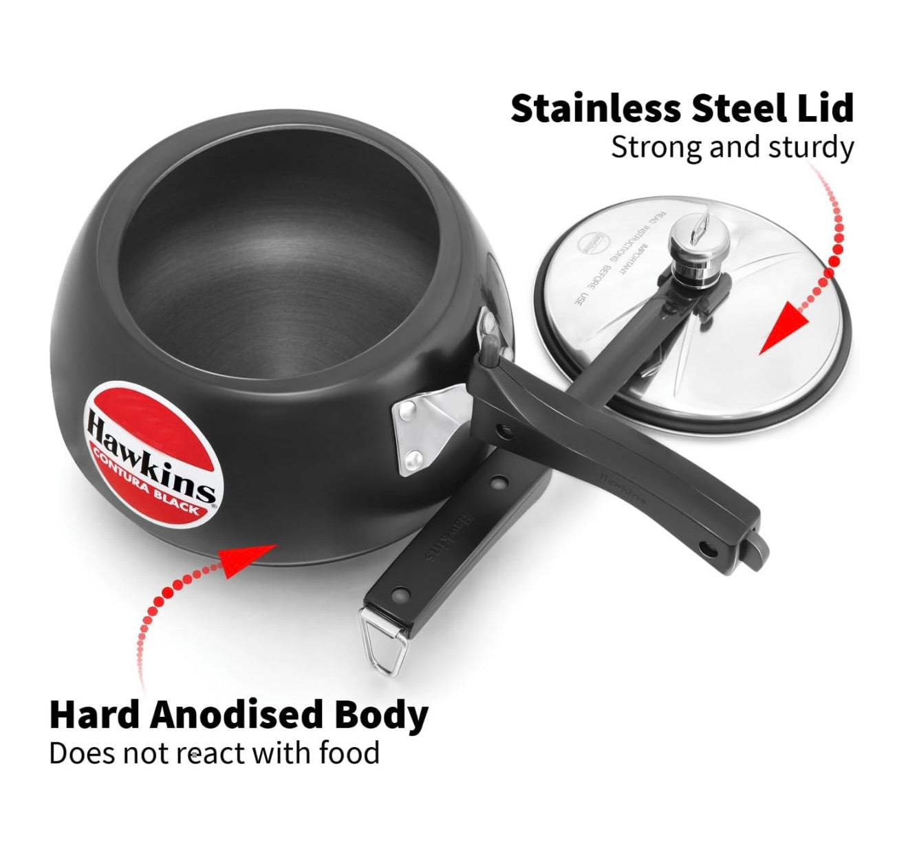 Hawkins 3.5 Litre Contura Black Pressure Cooker, Hard Anodised Inner Lid Cooker, Handi Cooker, Black (CB35)