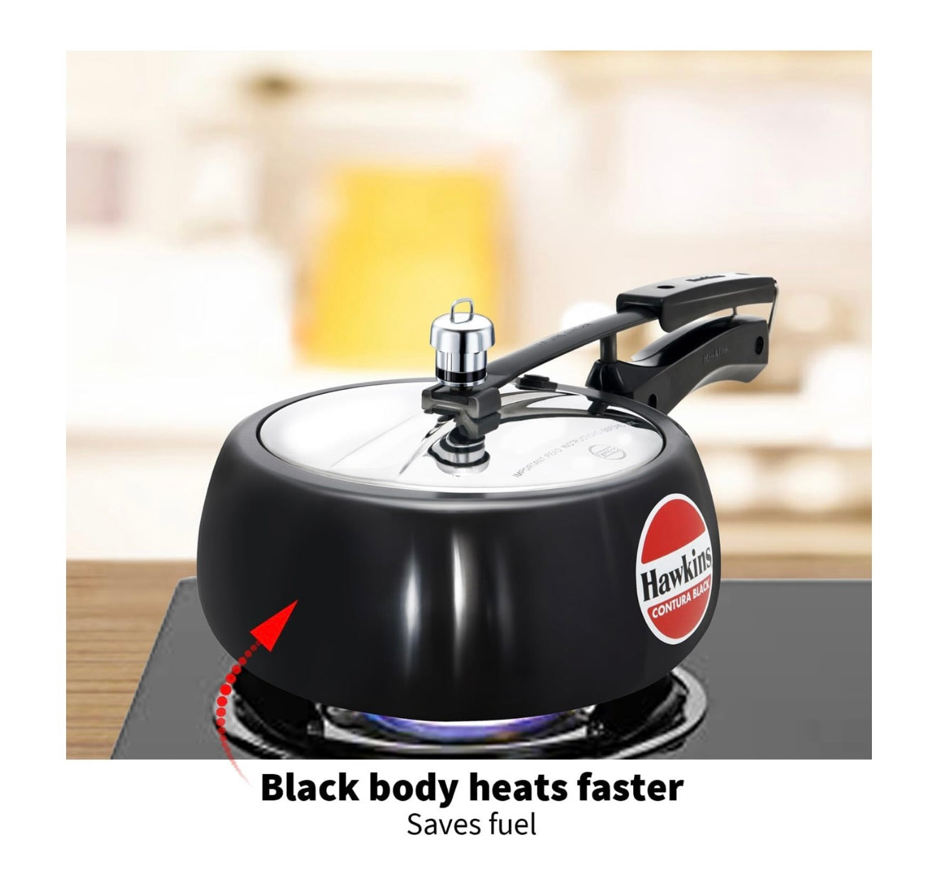 Hawkins 3.5 Litre Contura Black Pressure Cooker, Hard Anodised Inner Lid Cooker, Handi Cooker, Black (CB35)