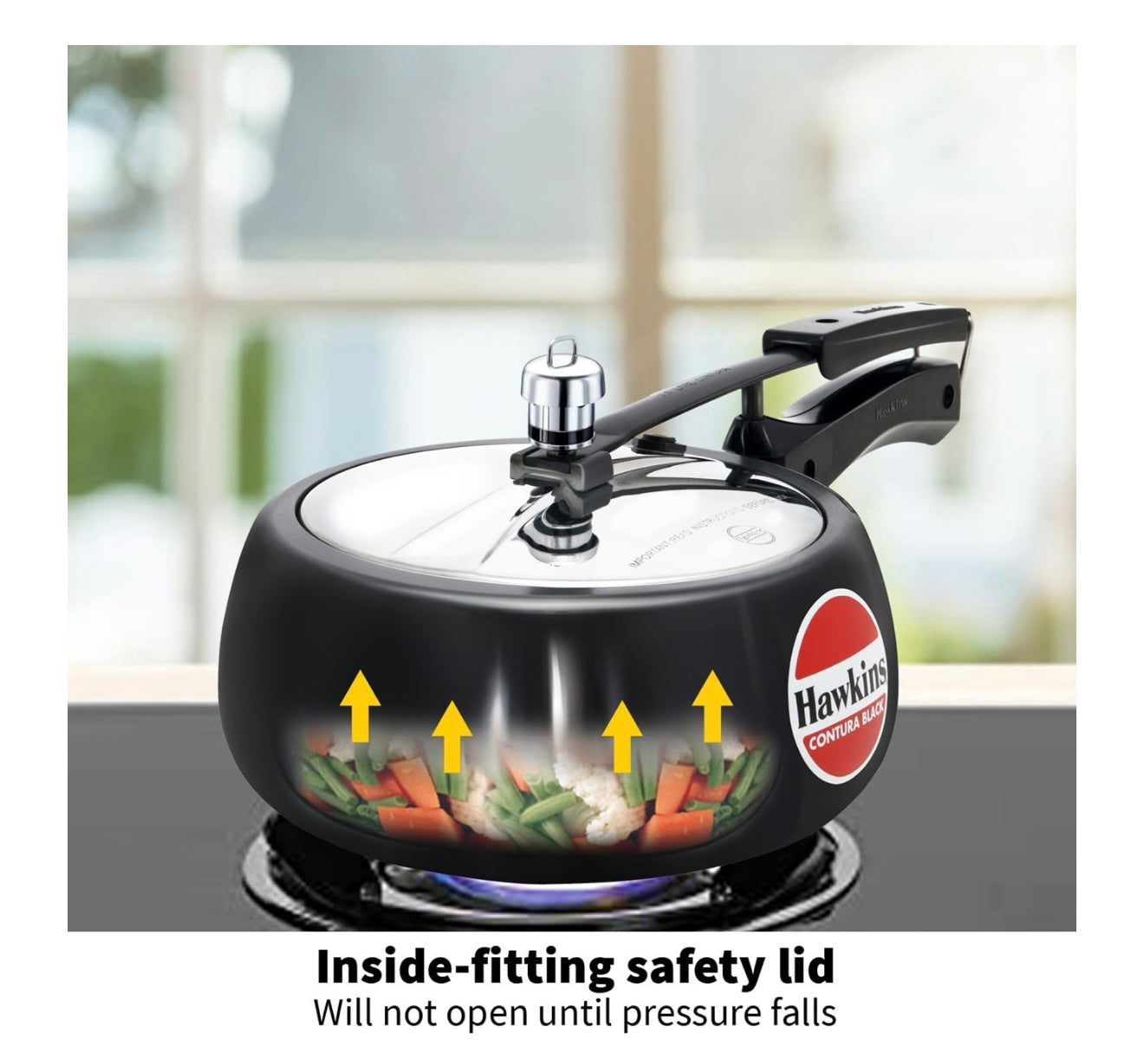 Hawkins 3.5 Litre Contura Black Pressure Cooker, Hard Anodised Inner Lid Cooker, Handi Cooker, Black (CB35)