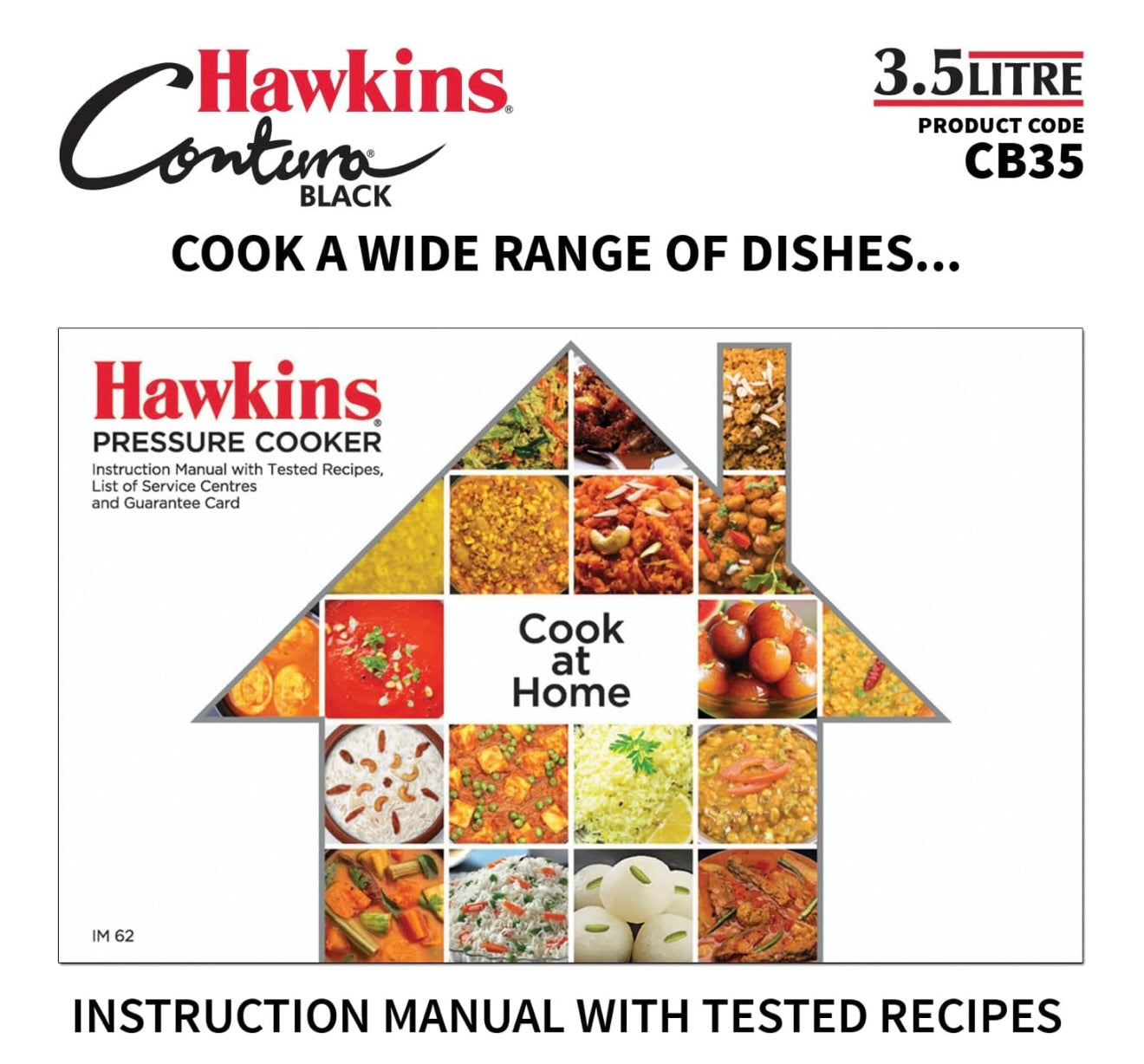 Hawkins 3.5 Litre Contura Black Pressure Cooker, Hard Anodised Inner Lid Cooker, Handi Cooker, Black (CB35)