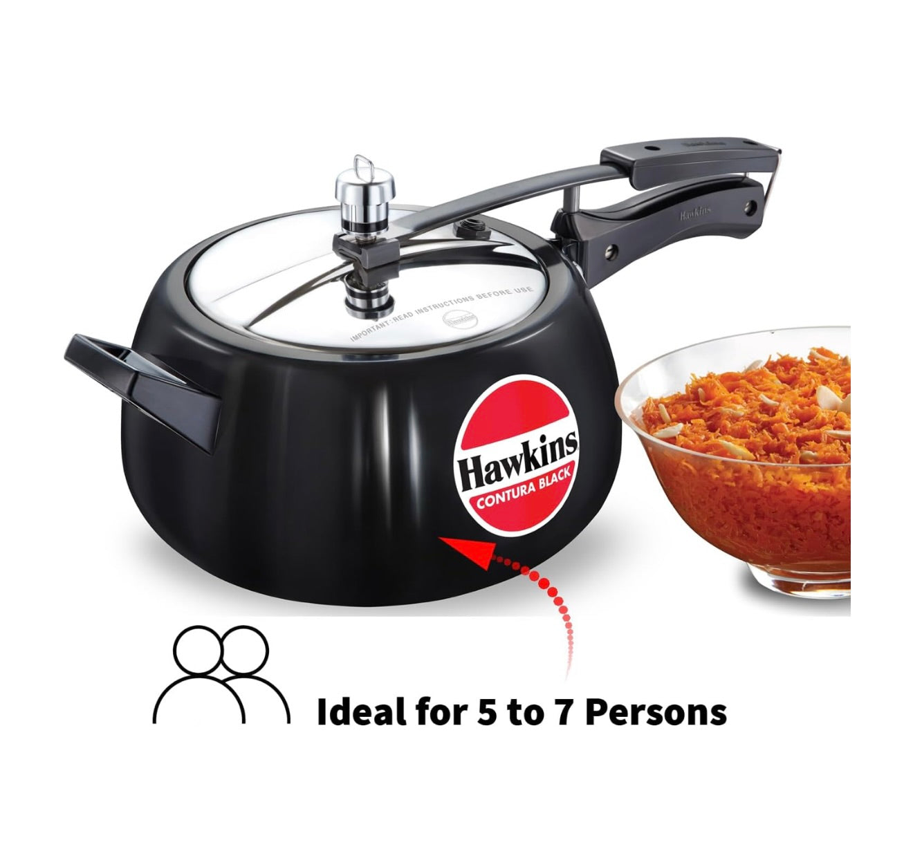 Hawkins Contura Black Pressure Cooker, 5 Litre, Black (CB50)