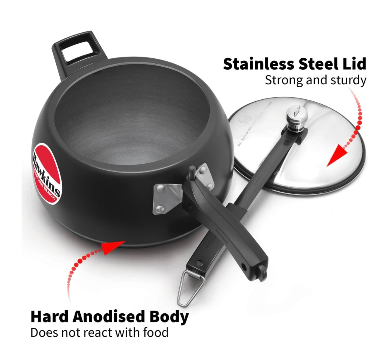 Hawkins Contura Black Pressure Cooker, 5 Litre, Black (CB50)