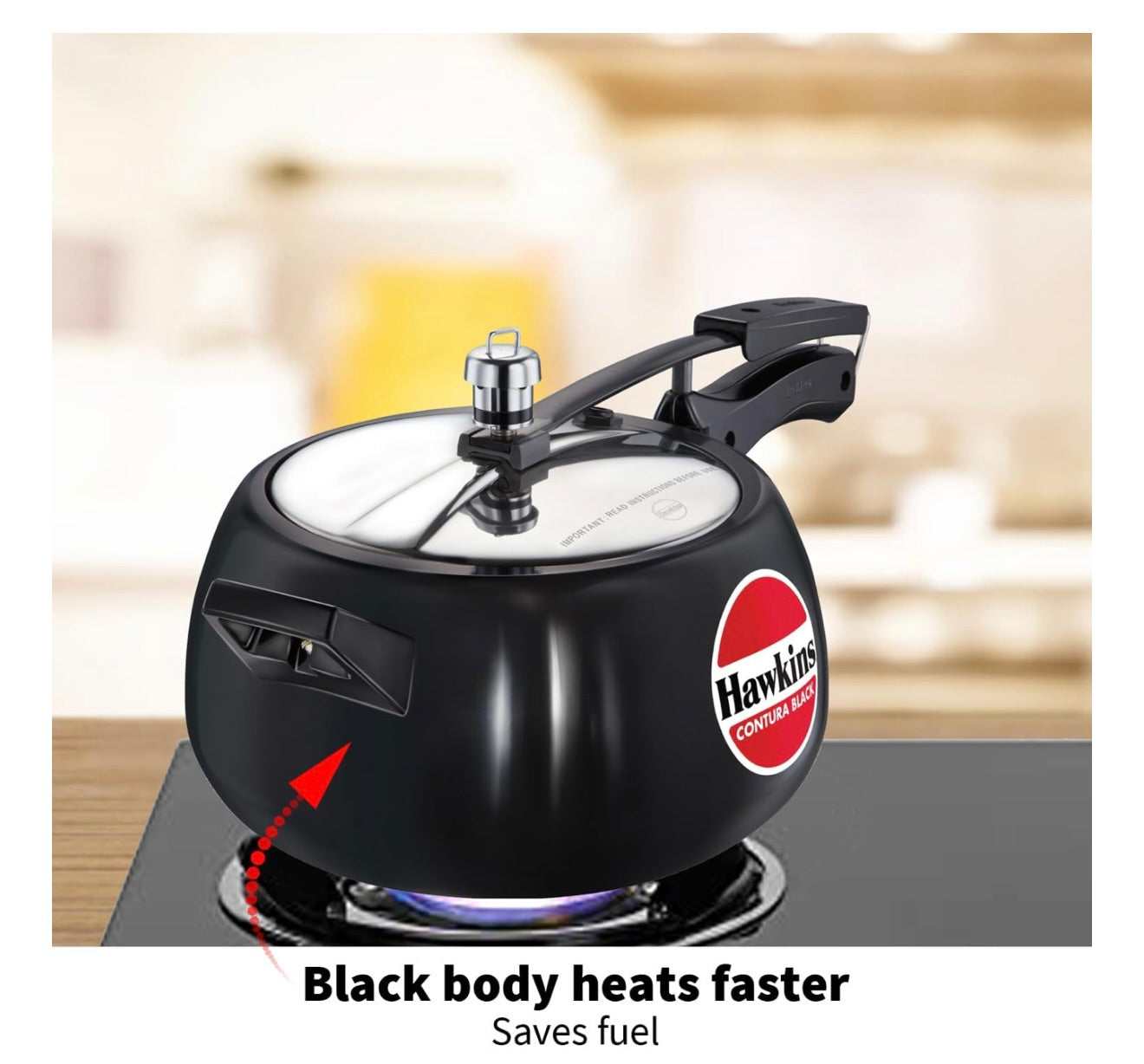 Hawkins Contura Black Pressure Cooker, 5 Litre, Black (CB50)