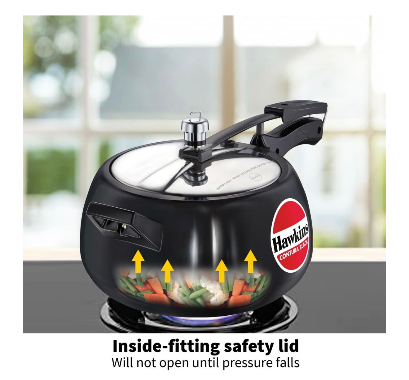 Hawkins Contura Black Pressure Cooker, 5 Litre, Black (CB50)
