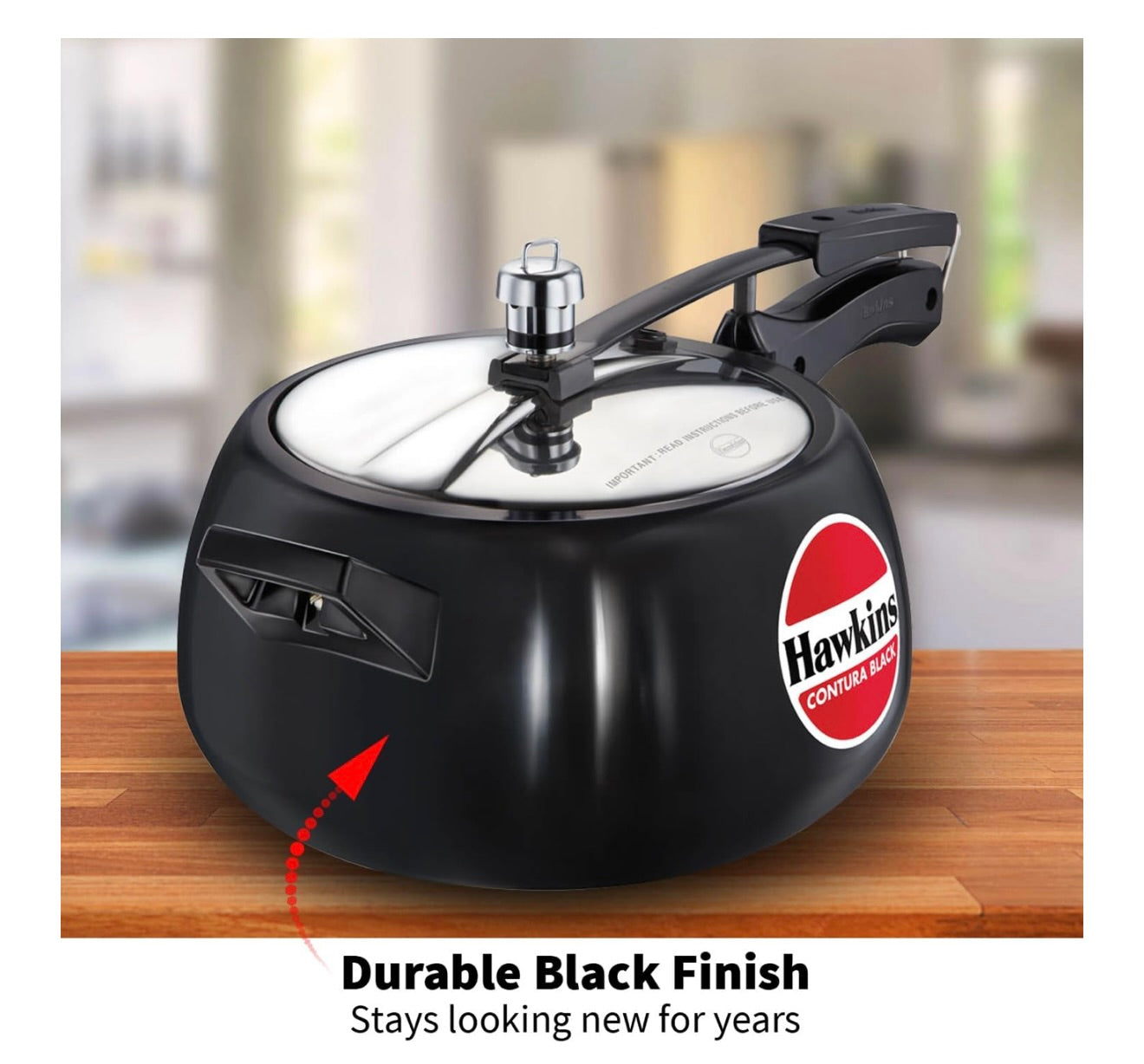 Hawkins Contura Black Pressure Cooker, 5 Litre, Black (CB50)