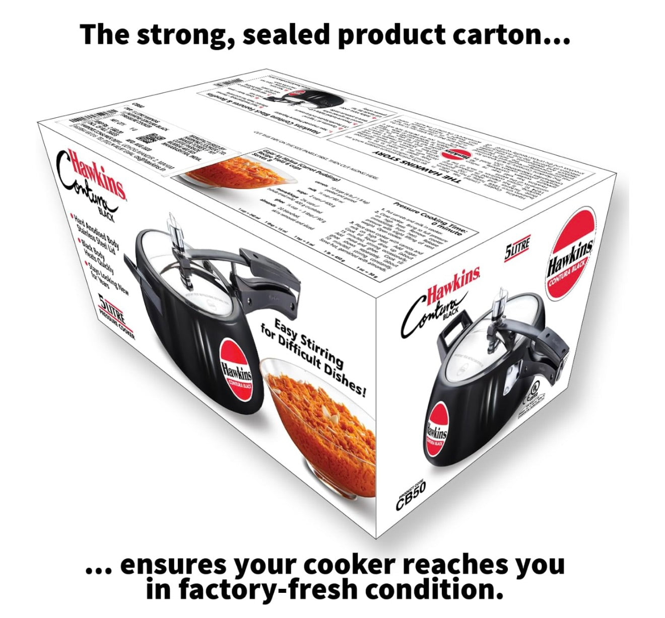 Hawkins Contura Black Pressure Cooker, 5 Litre, Black (CB50)