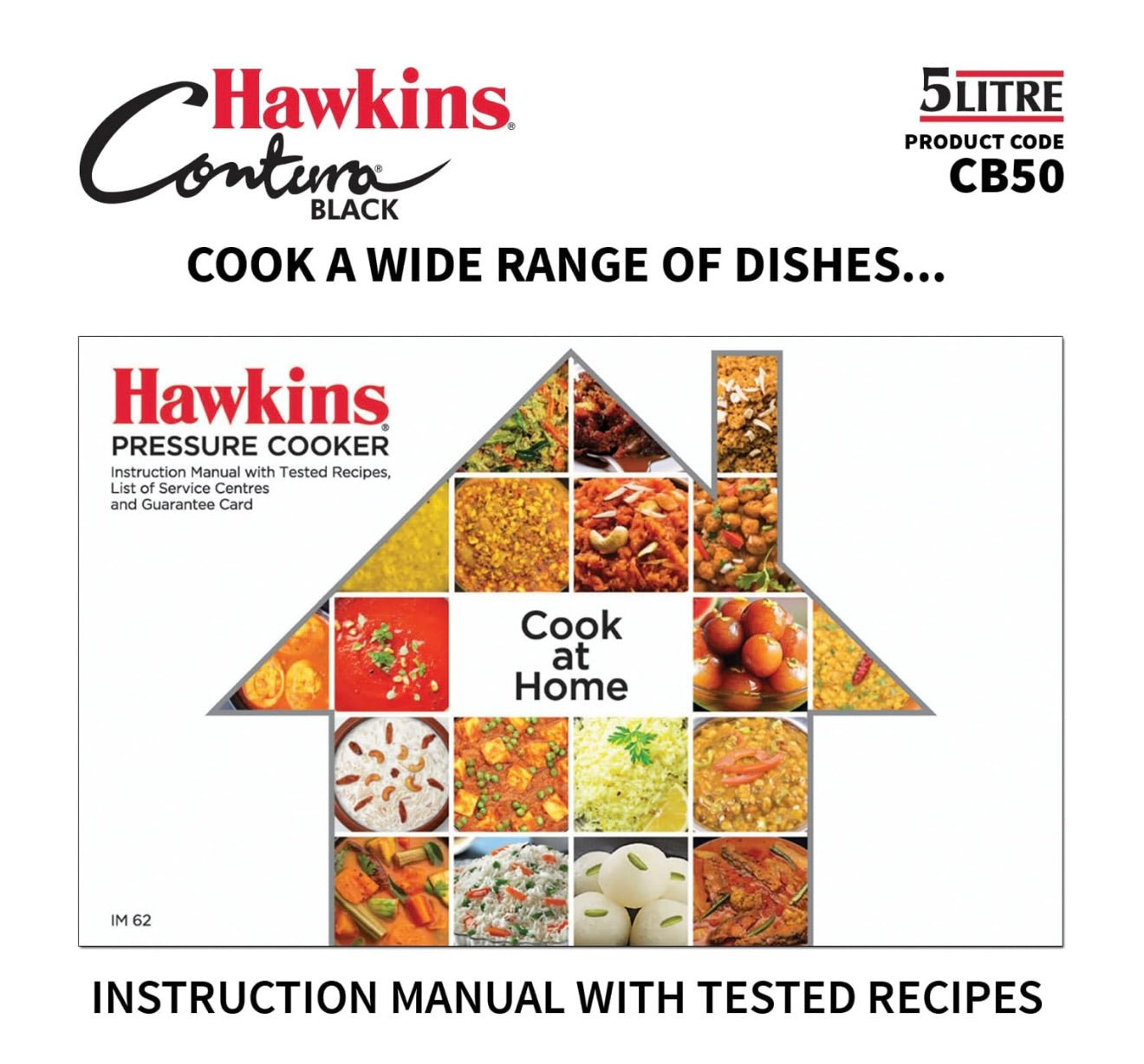 Hawkins Contura Black Pressure Cooker, 5 Litre, Black (CB50)