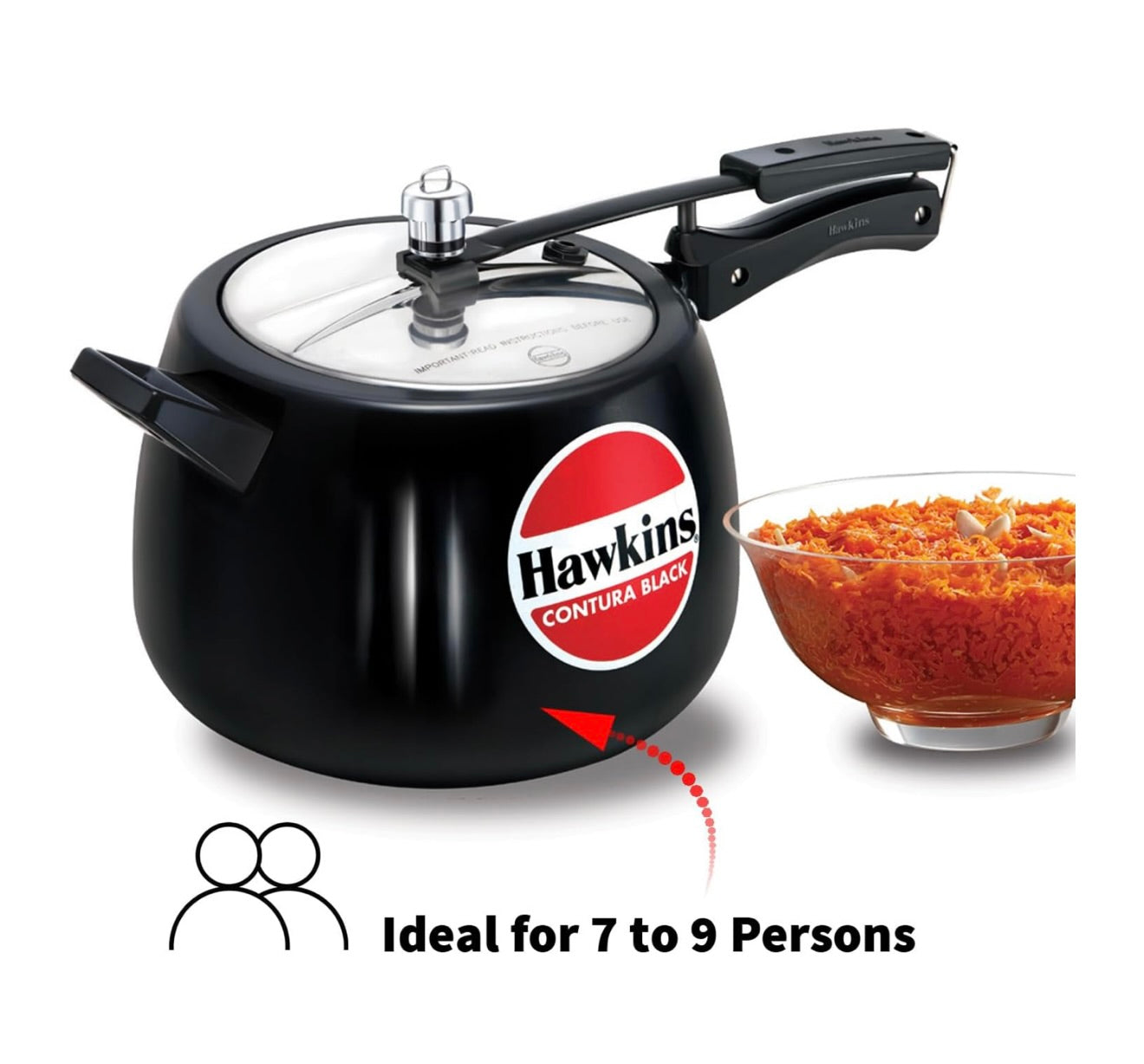 Hawkins 6.5 Litre Contura Black Pressure Cooker, Hard Anodised Inner Lid Cooker, Handi Cooker, Black (CB65) 6.5 Liter