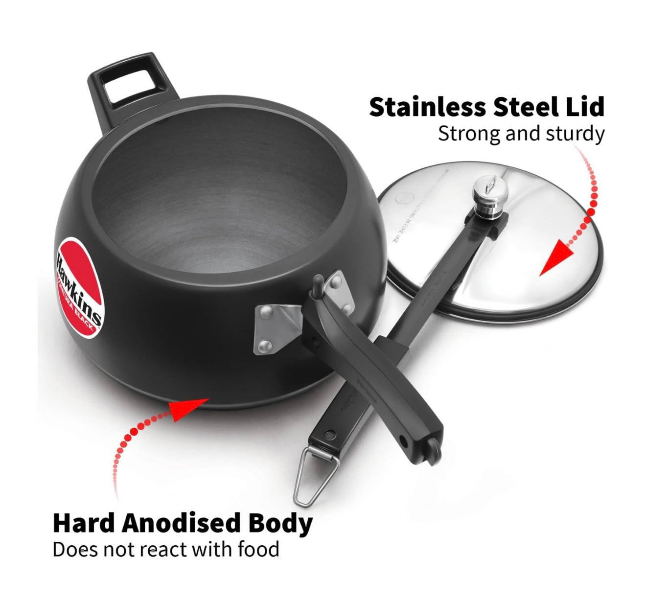 Hawkins 6.5 Litre Contura Black Pressure Cooker, Hard Anodised Inner Lid Cooker, Handi Cooker, Black (CB65) 6.5 Liter