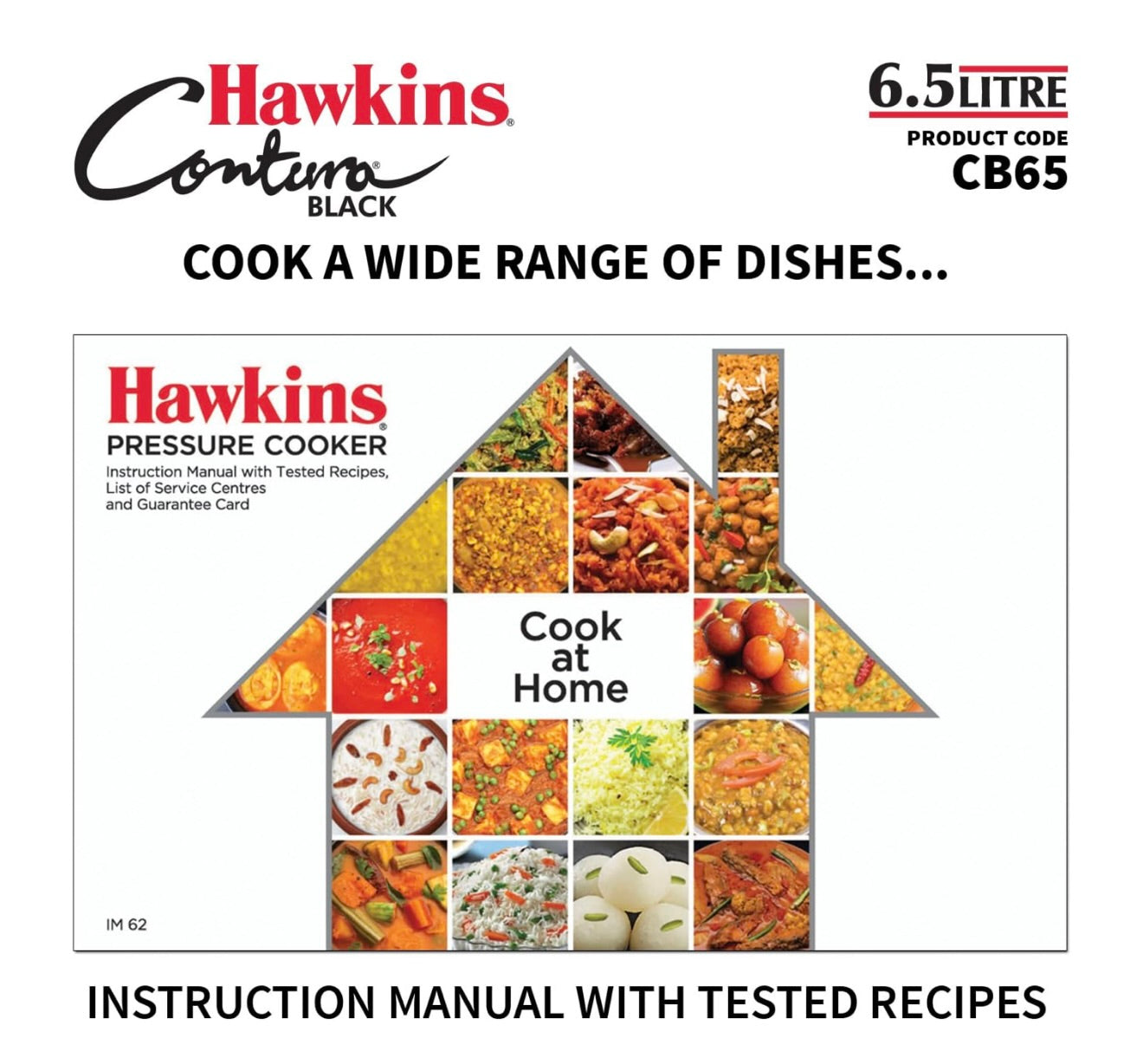 Hawkins 6.5 Litre Contura Black Pressure Cooker, Hard Anodised Inner Lid Cooker, Handi Cooker, Black (CB65) 6.5 Liter