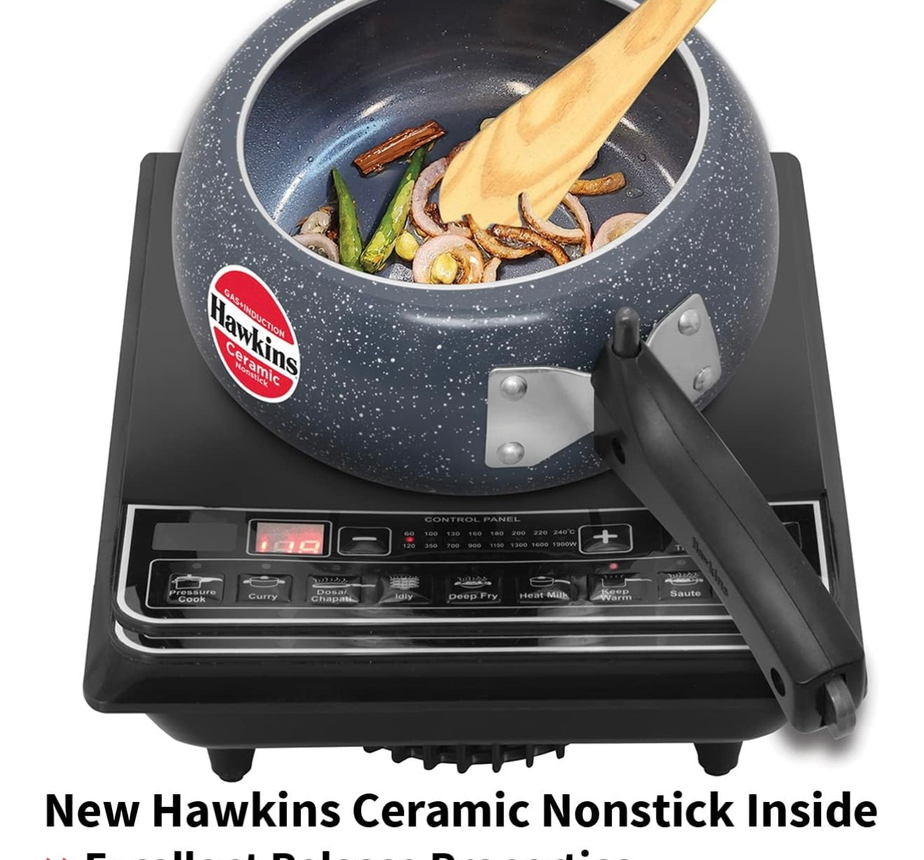 Hawkins 2 Litre Ceramic Nonstick Pressure Cooker, Induction Inner Lid Cooker, Granite Contura shaped Cooker, Best Cooker, Blue (ICC20)