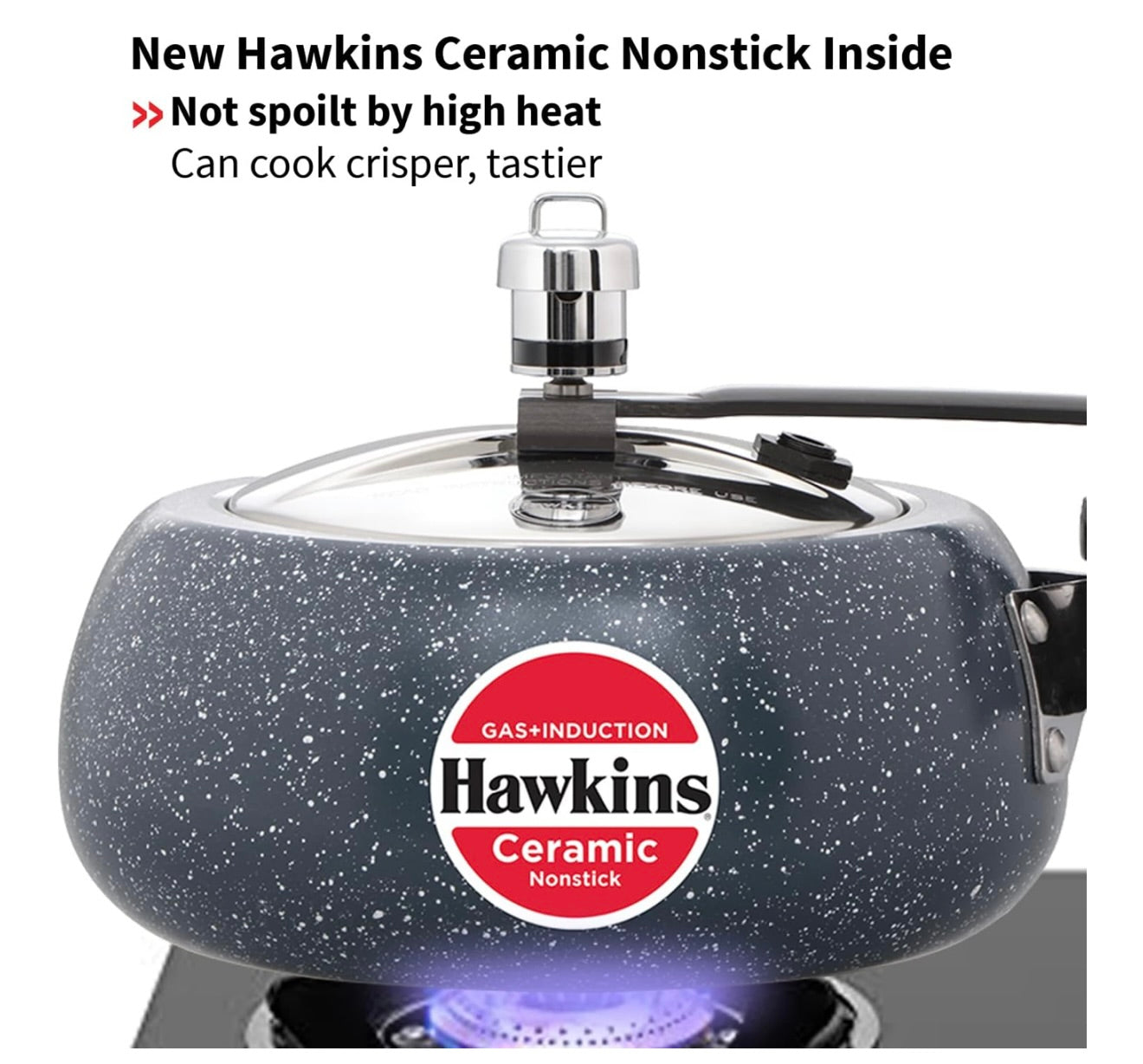 Hawkins 2 Litre Ceramic Nonstick Pressure Cooker, Induction Inner Lid Cooker, Granite Contura shaped Cooker, Best Cooker, Blue (ICC20)