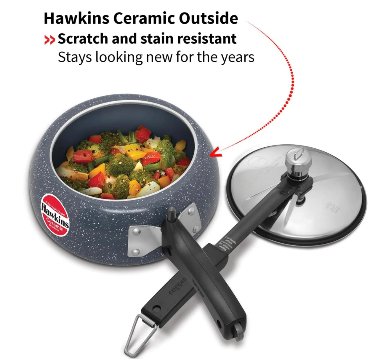 Hawkins 2 Litre Ceramic Nonstick Pressure Cooker, Induction Inner Lid Cooker, Granite Contura shaped Cooker, Best Cooker, Blue (ICC20)