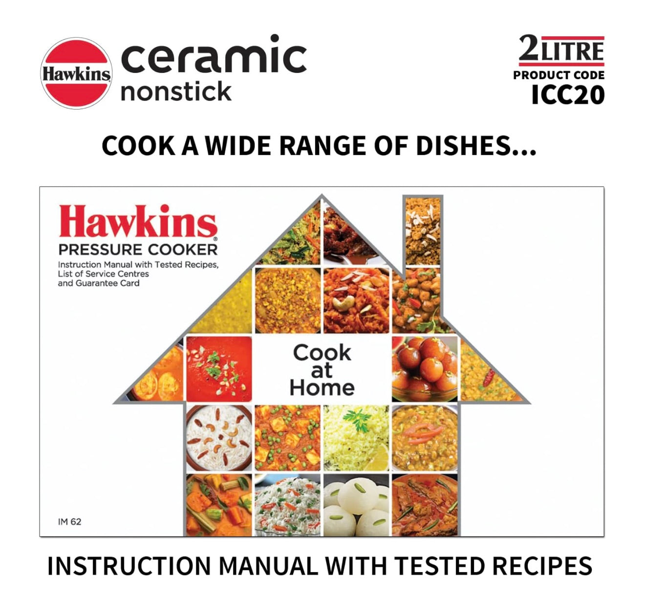 Hawkins 2 Litre Ceramic Nonstick Pressure Cooker, Induction Inner Lid Cooker, Granite Contura shaped Cooker, Best Cooker, Blue (ICC20)