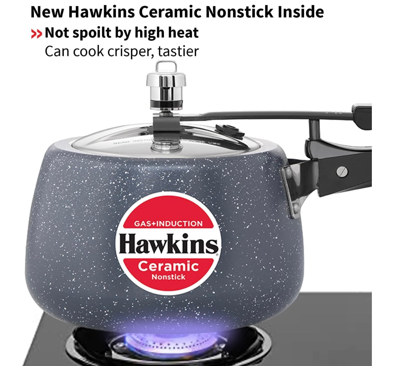 Hawkins 3 Litre Ceramic Nonstick Pressure Cooker, Induction Inner Lid Cooker, Granite Contura shaped Cooker, Best Cooker, Blue (ICC30)
