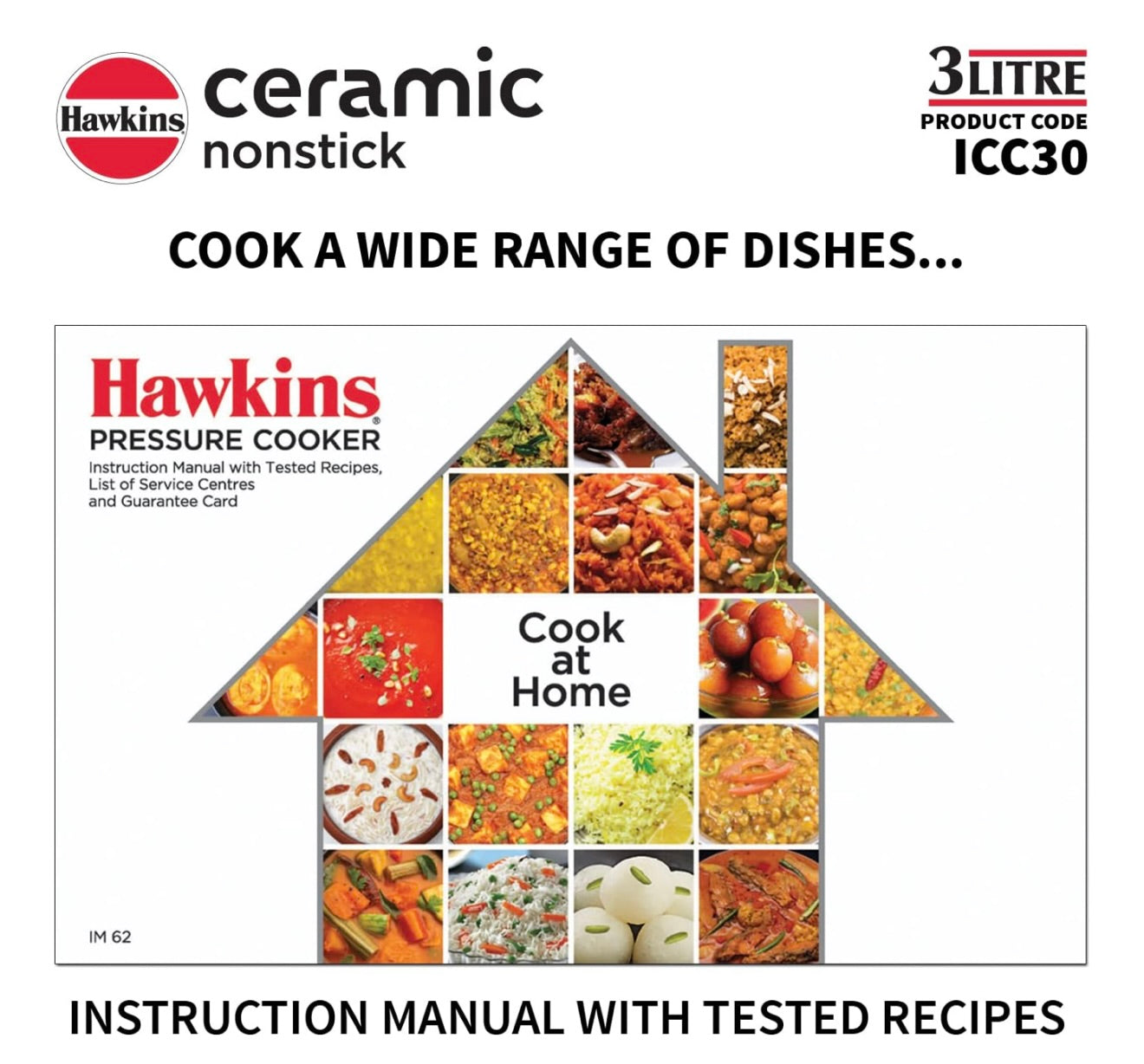 Hawkins 3 Litre Ceramic Nonstick Pressure Cooker, Induction Inner Lid Cooker, Granite Contura shaped Cooker, Best Cooker, Blue (ICC30)