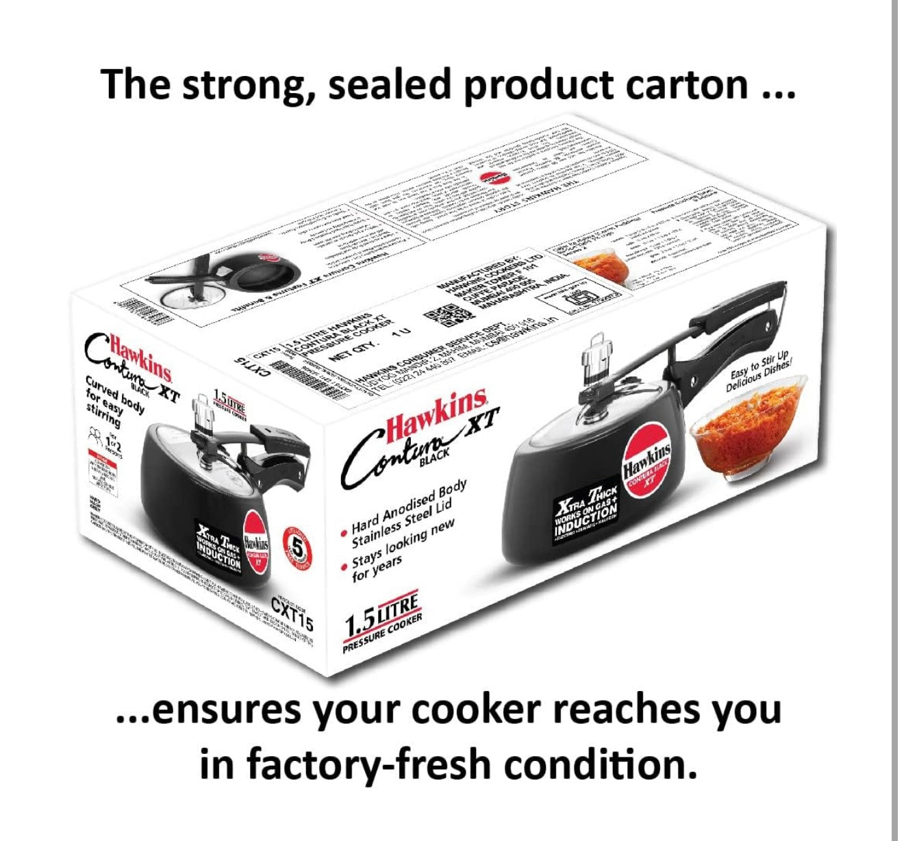 Hawkins 1.5 Litre Contura Black XT Pressure Cooker, Hard Anodised Inner Lid Baby Cooker, Small Induction Cooker, Extra Thick Handi Cooker, Black (CXT15