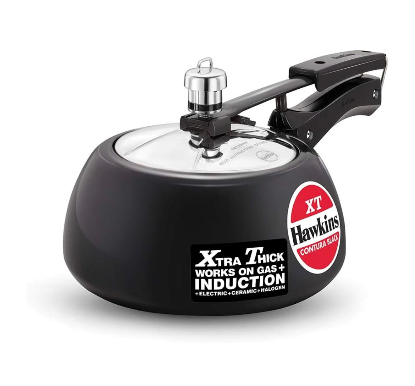 Hawkins 2 Litre Contura Black XT Pressure Cooker, Hard Anodised Inner Lid Cooker, Small Induction Cooker, Handi Cooker, Black (CXT20)