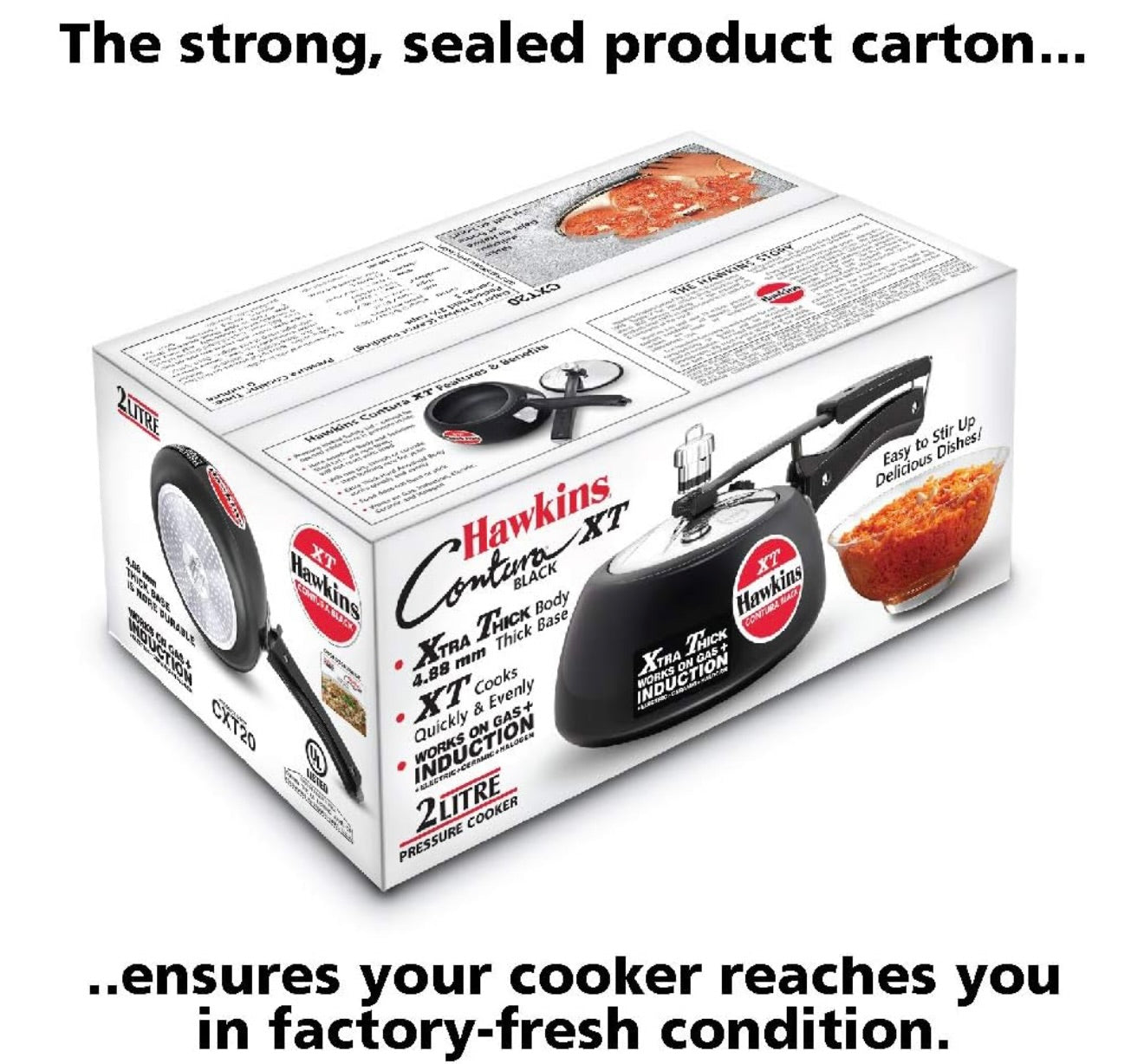 Hawkins 2 Litre Contura Black XT Pressure Cooker, Hard Anodised Inner Lid Cooker, Small Induction Cooker, Handi Cooker, Black (CXT20)