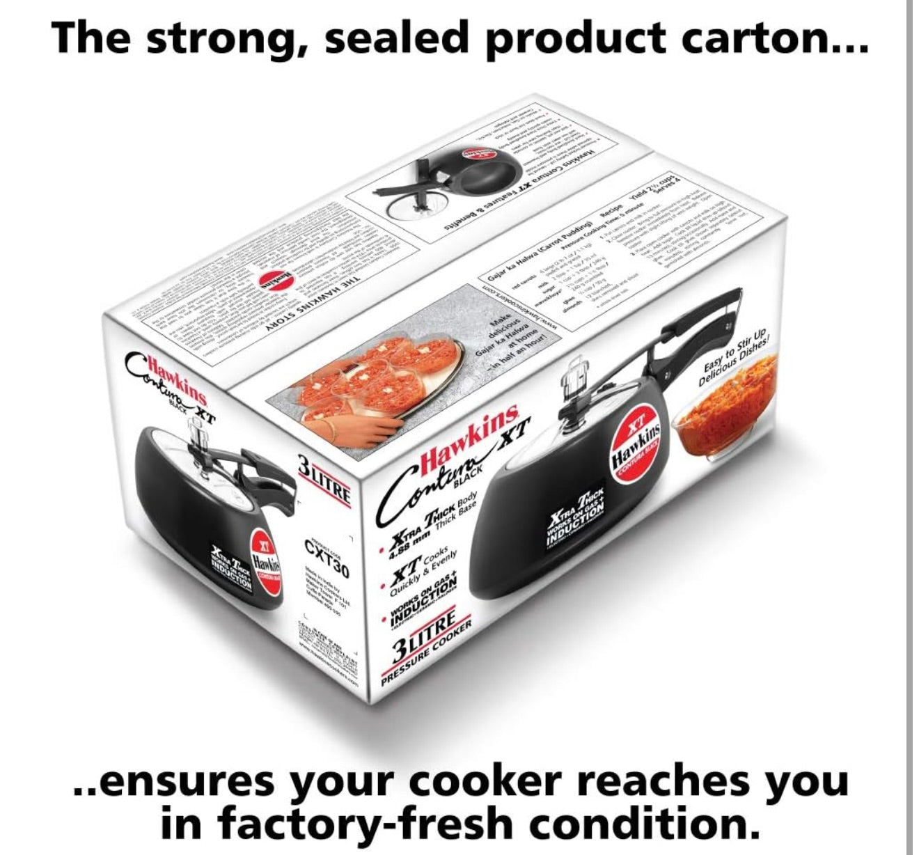 Hawkins Contura Black XT Induction Compatible Aluminium Inner Lid Pressure Cooker, 3 Litre, Black (CXT30)