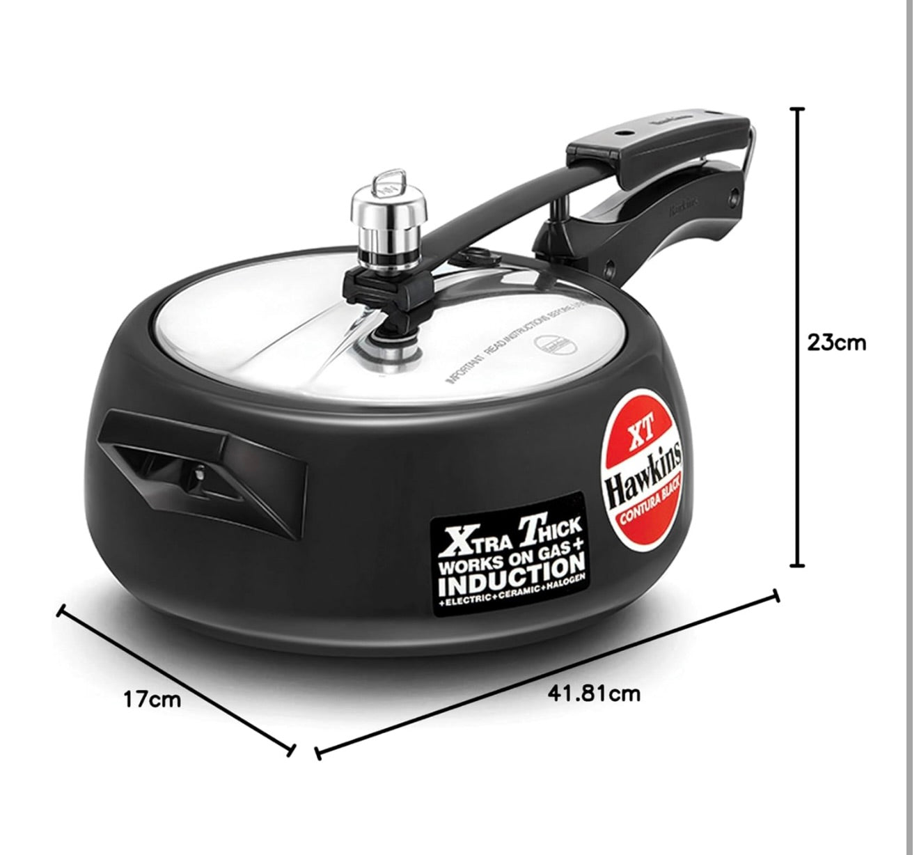 Hawkins Pressure Cooker Contura Hard Anodized Extra Thick Base for Induction, 3.5 L (Black)