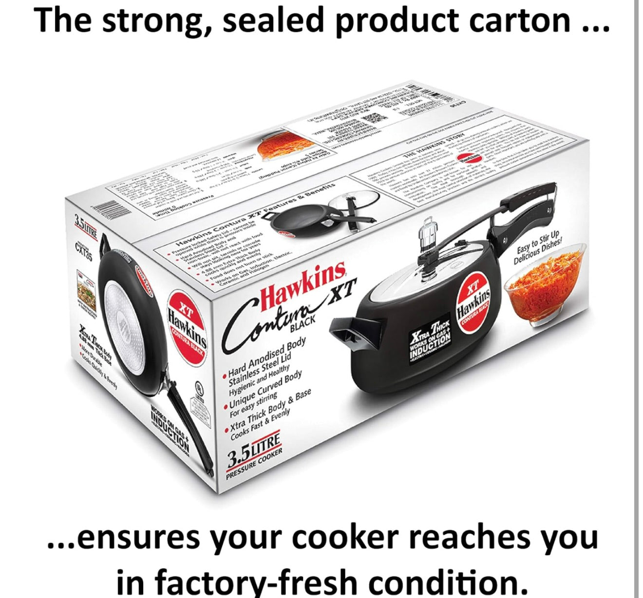 Hawkins Pressure Cooker Contura Hard Anodized Extra Thick Base for Induction, 3.5 L (Black)
