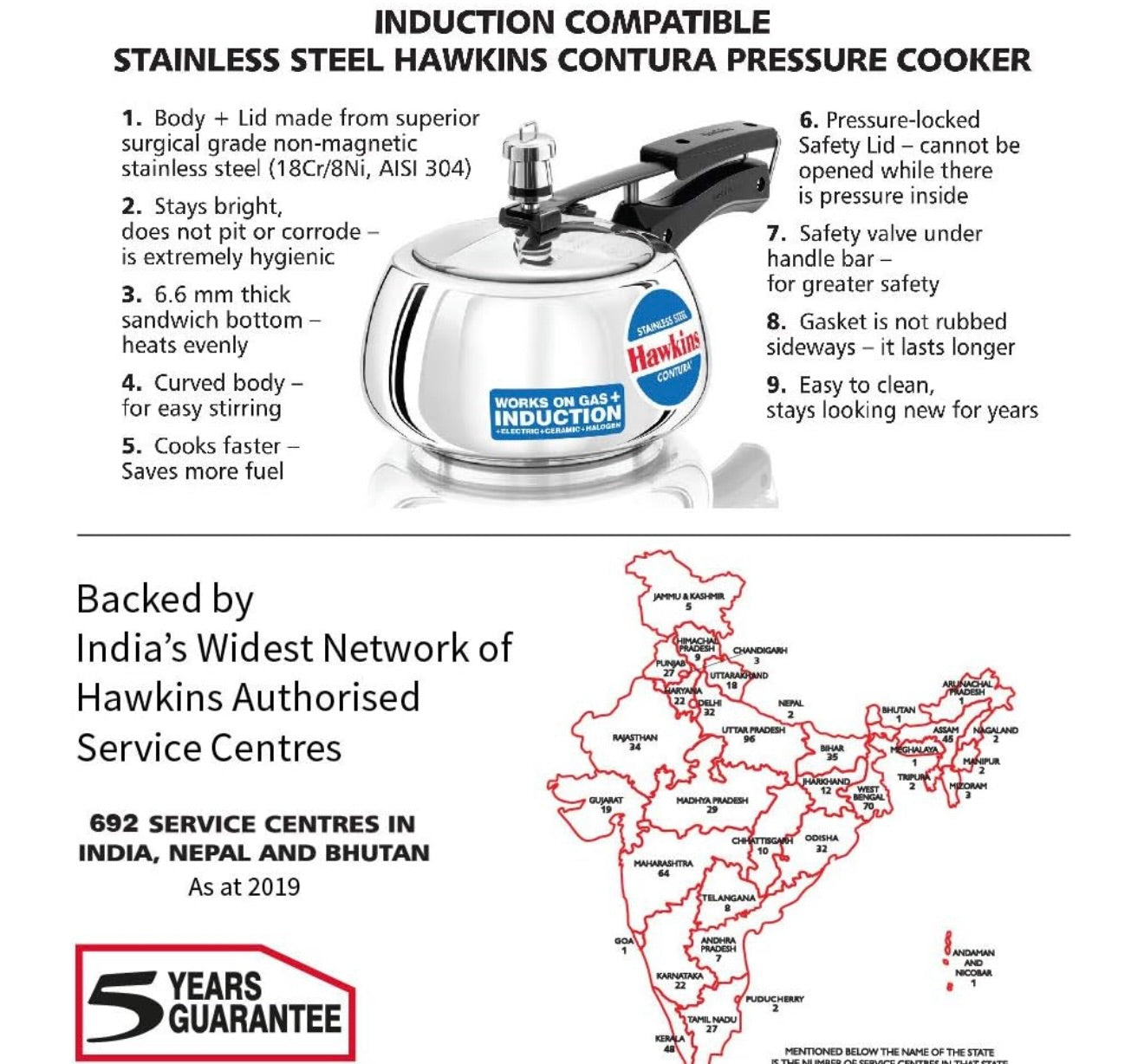 Hawkins 2 Litre Contura Pressure Cooker, Stainless Steel Inner Lid Cooker, Handi Cooker, Induction Cooker, Small Cooker, Silver (SSC20)